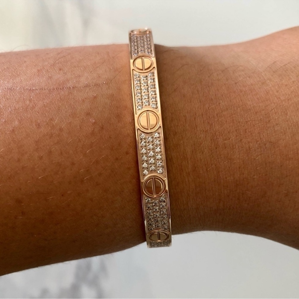 Pave Diamond LOVE Screw Bangle Bracelet with Screwdriver in Rose Gold - Picture 5 of 10